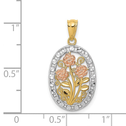 14K Bicolor Gelb und Roségold mit Weiß Rhodium Oval 3 Anhänger