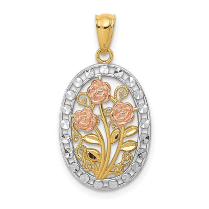 14K Bicolor Gelb und Roségold mit Weiß Rhodium Oval 3 Anhänger