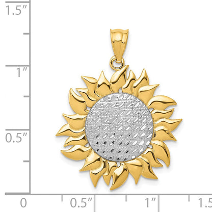14K Gelbgold mit Rhodium und Rhodium-Beschichtung, poliert-strukturierter Sonnen-Anhänger