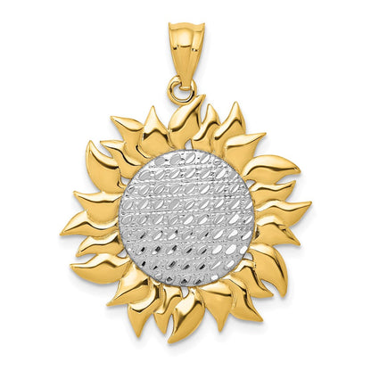 14K Gelbgold mit Rhodium und Rhodium-Beschichtung, poliert-strukturierter Sonnen-Anhänger