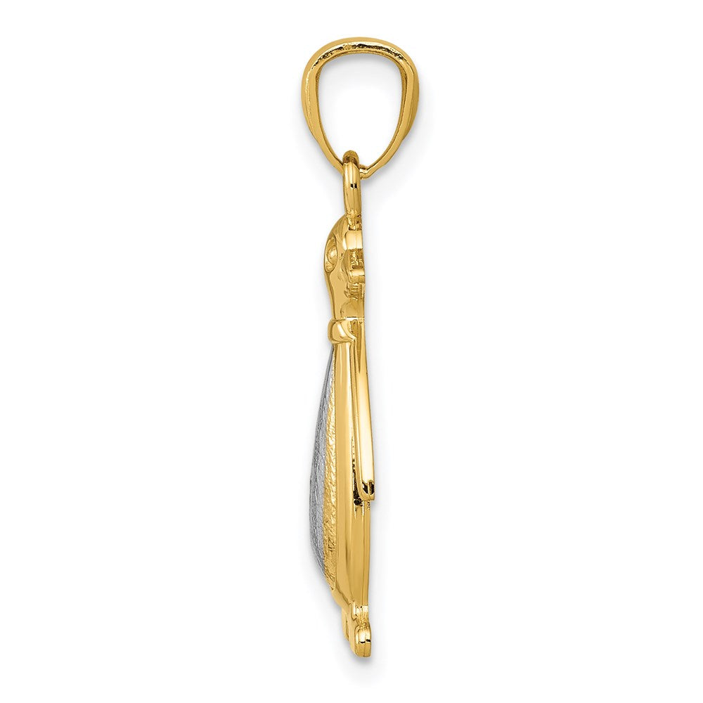 14K Bicolor Gelb und Weißgold Poliert/textured Pinguin Anhänger