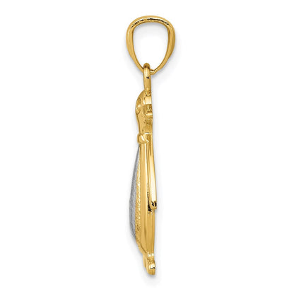 14K Bicolor Gelb und Weißgold Poliert/textured Pinguin Anhänger