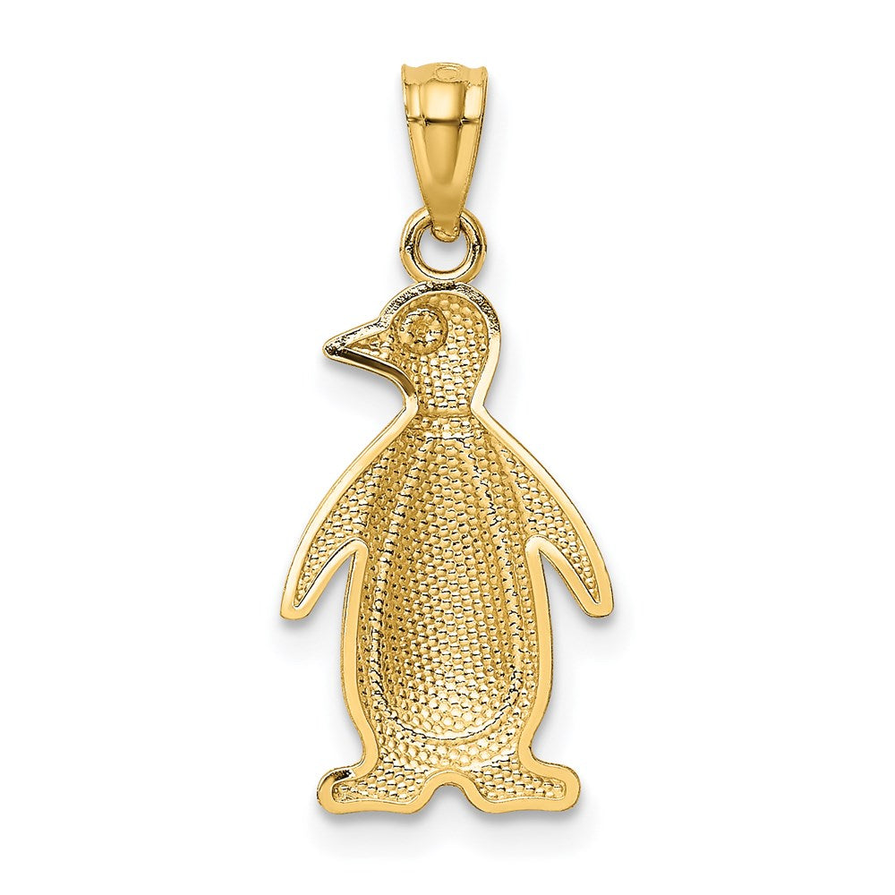 14K Bicolor Gelb und Weißgold Poliert/textured Pinguin Anhänger