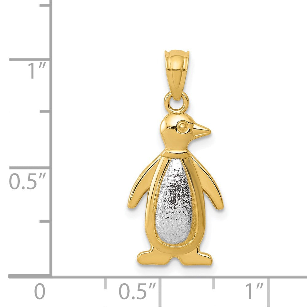 14K Bicolor Gelb und Weißgold Poliert/textured Pinguin Anhänger