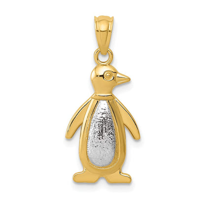 14K Bicolor Gelb und Weißgold Poliert/textured Pinguin Anhänger