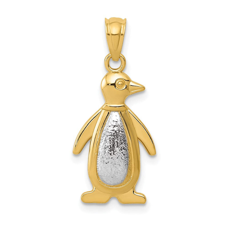 14K Bicolor Gelb und Weißgold Poliert/textured Pinguin Anhänger