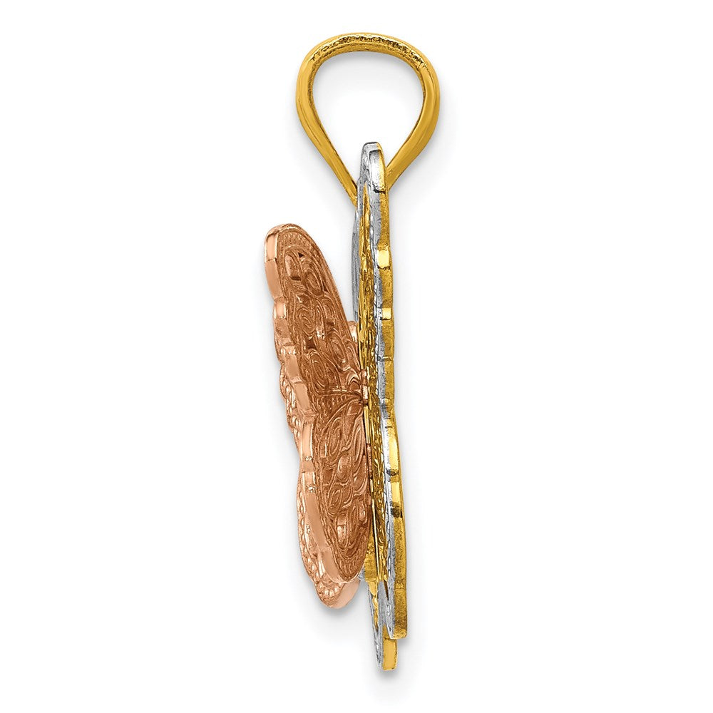 14K Bicolor-Gold mit Weiß-Rhodium ausgeschnittener zweistufiger Schmetterlings-Anhänger