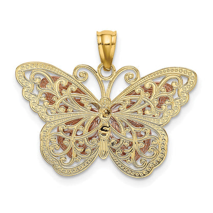 14K Bicolor-Gold mit Weiß-Rhodium ausgeschnittener zweistufiger Schmetterlings-Anhänger