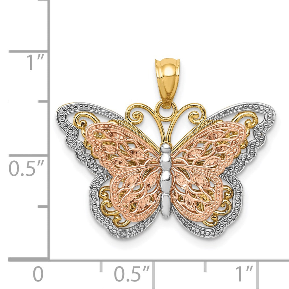 14K Bicolor-Gold mit Weiß-Rhodium ausgeschnittener zweistufiger Schmetterlings-Anhänger