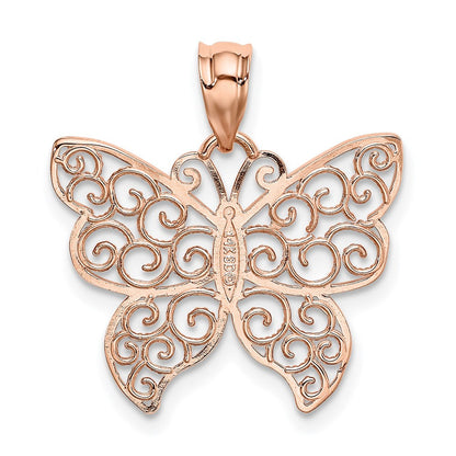 14K Roségold Poliert Filigran Schmetterling Anhänger