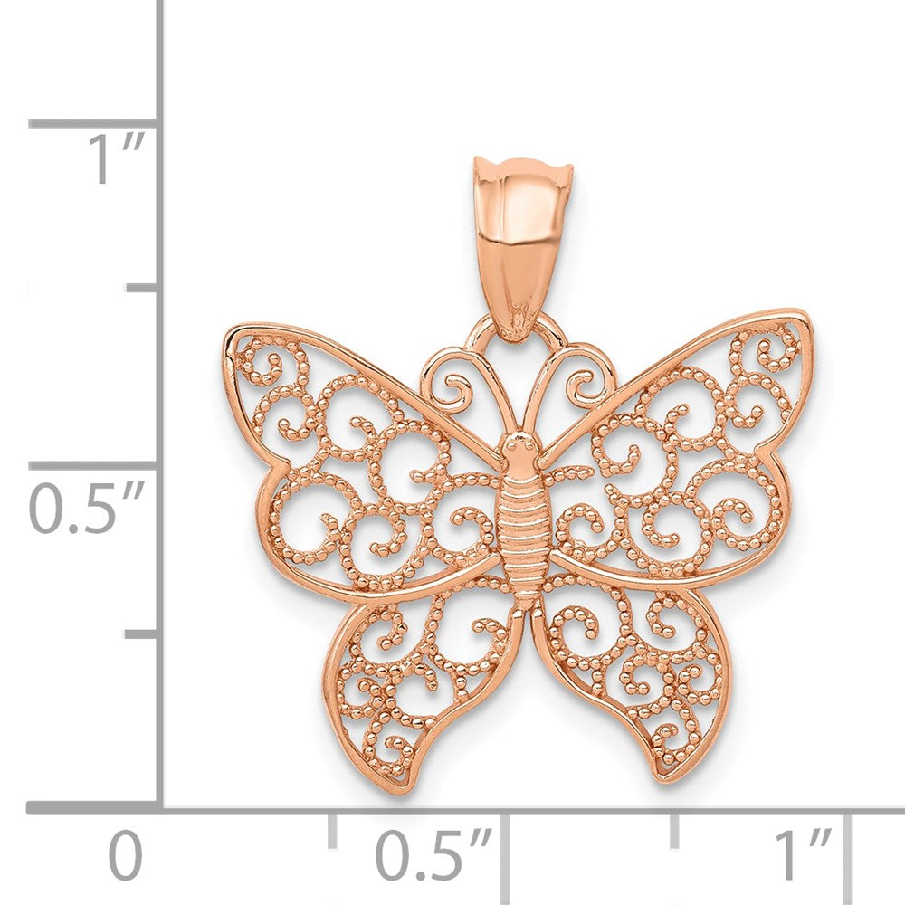 14K Roségold Poliert Filigran Schmetterling Anhänger
