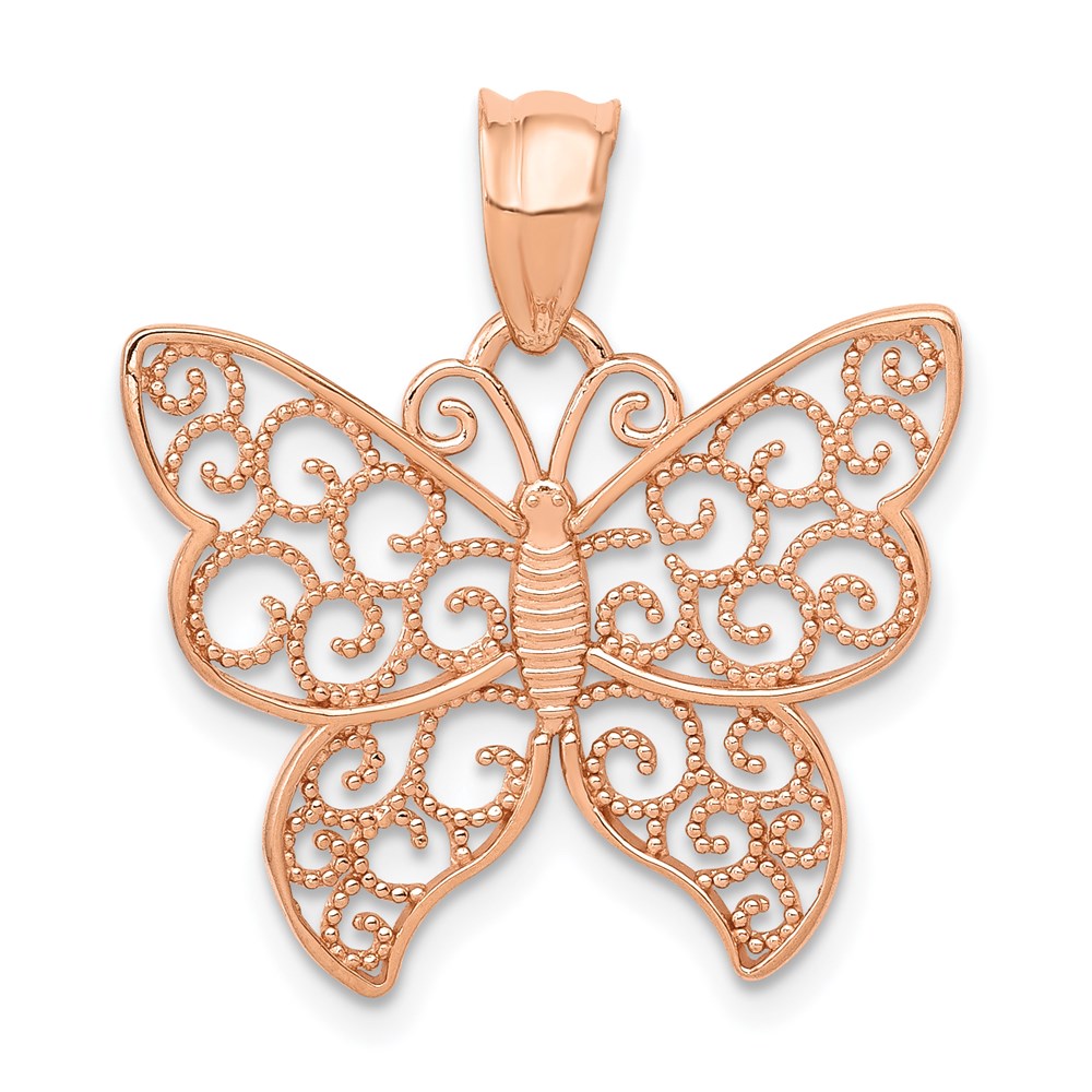 14K Roségold Poliert Filigran Schmetterling Anhänger