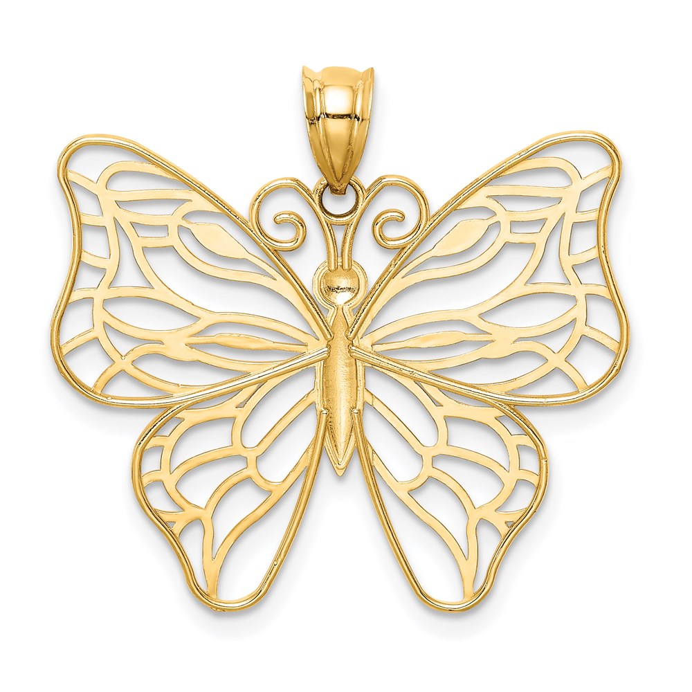 14K Gelbgold Polierter Großer Schmetterlings-Anhänger