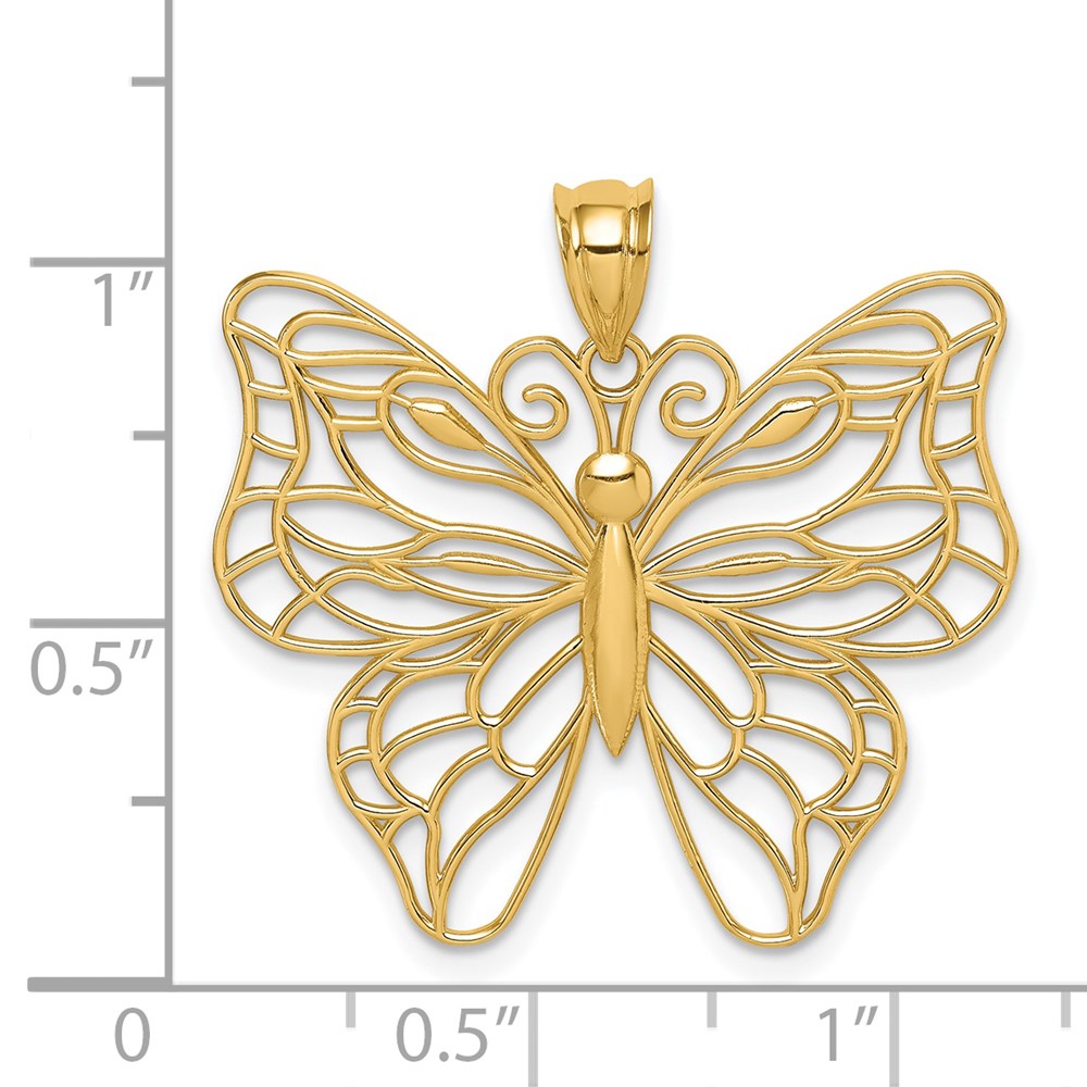 14K Gelbgold Polierter Großer Schmetterlings-Anhänger