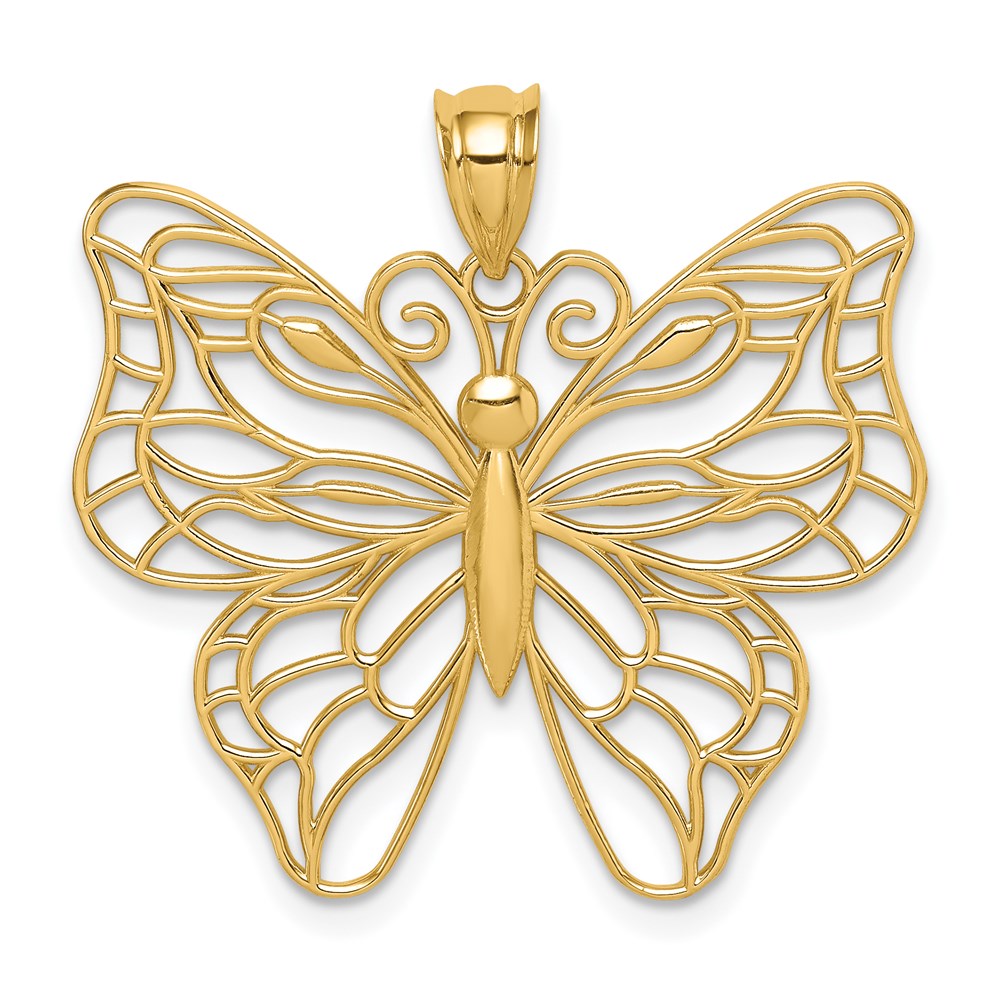 14K Gelbgold Polierter Großer Schmetterlings-Anhänger