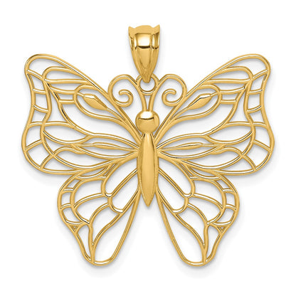 14K Gelbgold Polierter Großer Schmetterlings-Anhänger