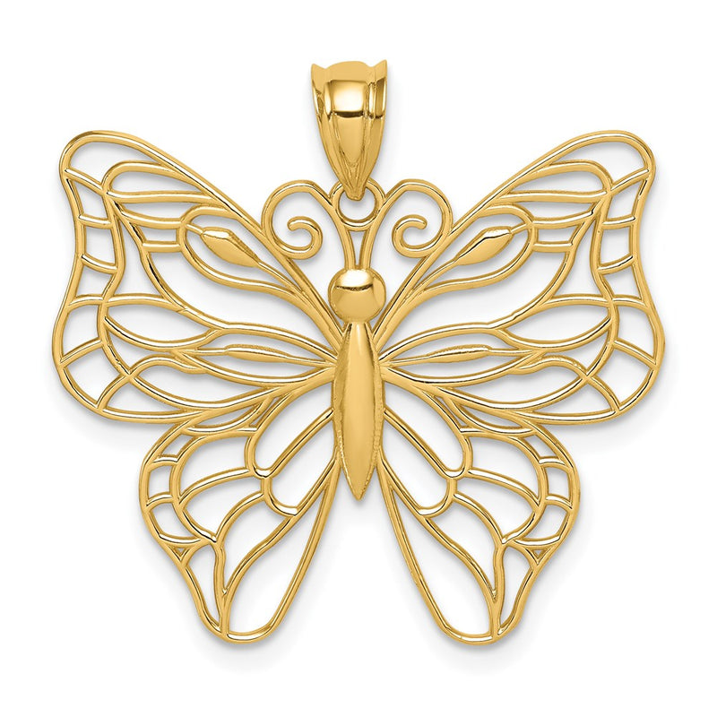 14K Gelbgold Polierter Großer Schmetterlings-Anhänger