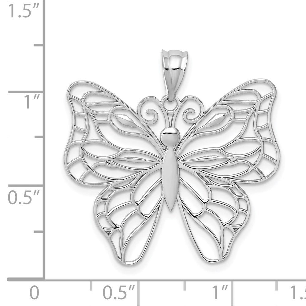 14 K Weißgold Polierter Großer Schmetterling-Anhänger