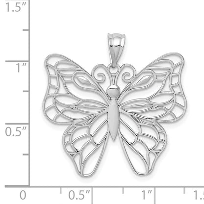 14 K Weißgold Polierter Großer Schmetterling-Anhänger