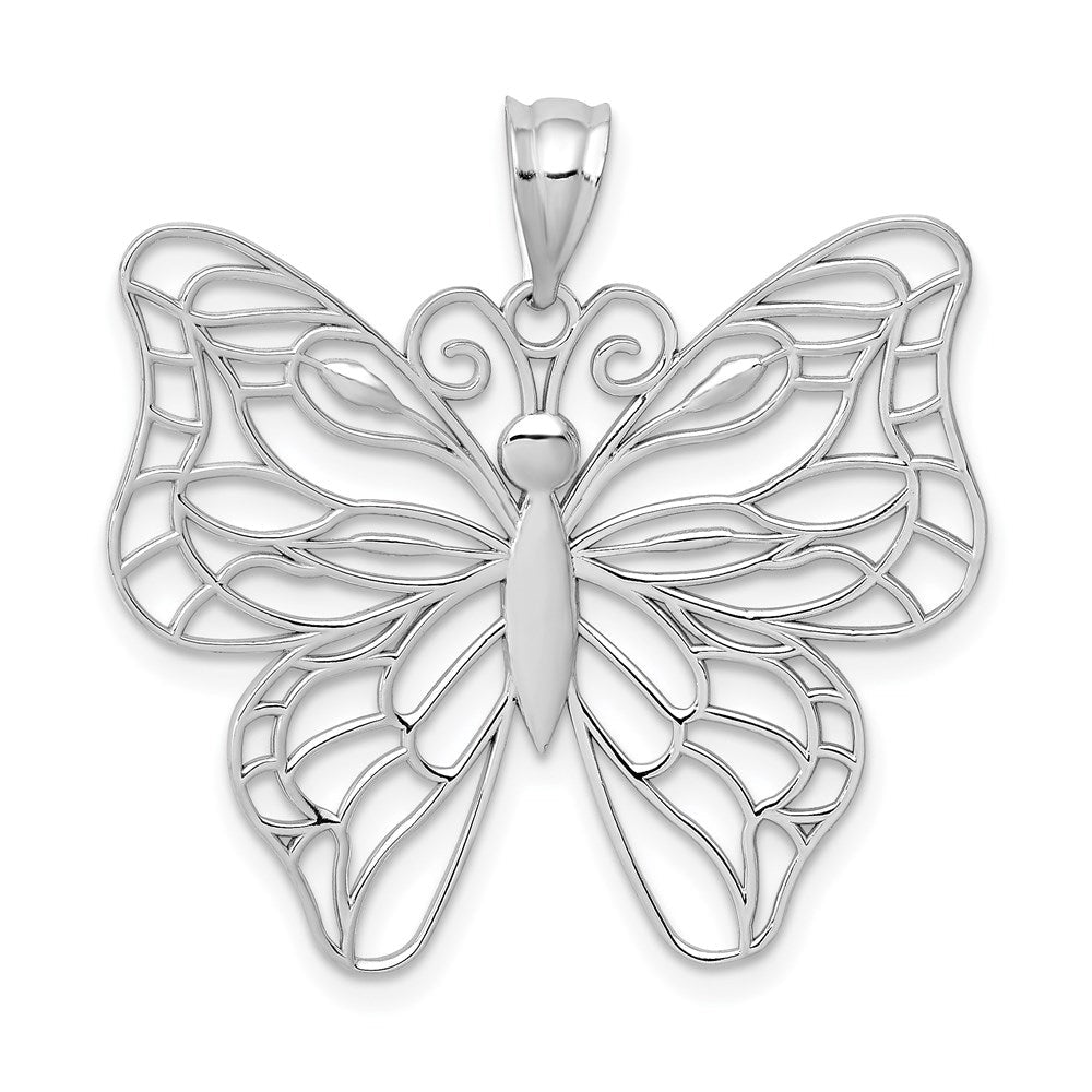 14 K Weißgold Polierter Großer Schmetterling-Anhänger