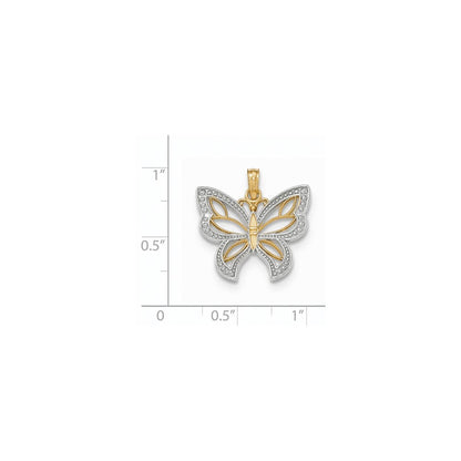 14K Bicolor-Gold Polierter 3-D Anhänger Schmetterling mit Perlenflügeln