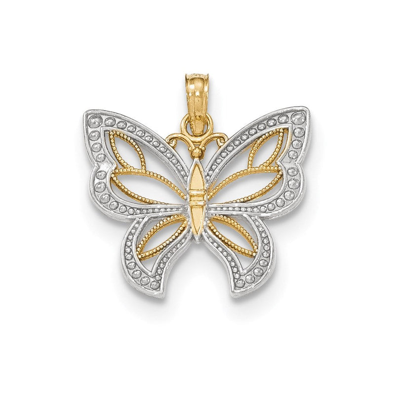 14K Bicolor-Gold Polierter 3-D Anhänger Schmetterling mit Perlenflügeln