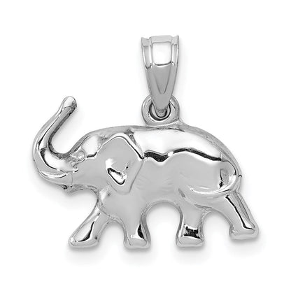 14K Weißgold 3d Poliert Elefant Anhänger