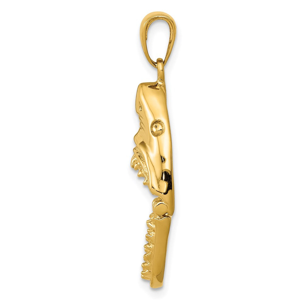 14 Karat Gelbgold Gold Poliert Hai-Kopf-Anhänger mit offenem Maul, 2-D-Kiefer