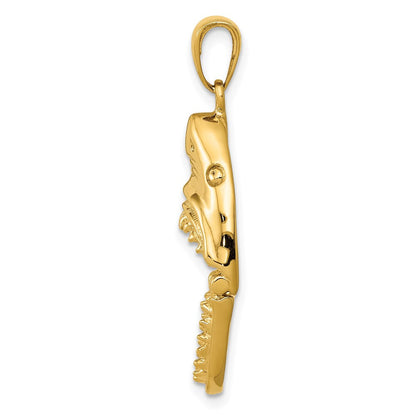 14 Karat Gelbgold Gold Poliert Hai-Kopf-Anhänger mit offenem Maul, 2-D-Kiefer