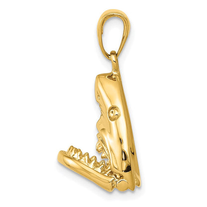 14 Karat Gelbgold Gold Poliert Hai-Kopf-Anhänger mit offenem Maul, 2-D-Kiefer