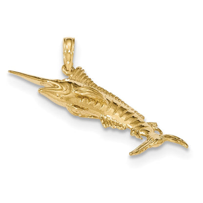 14 Karat Gelbgold Gold Polierter Blauer Marlin-Fisch-Anhänger