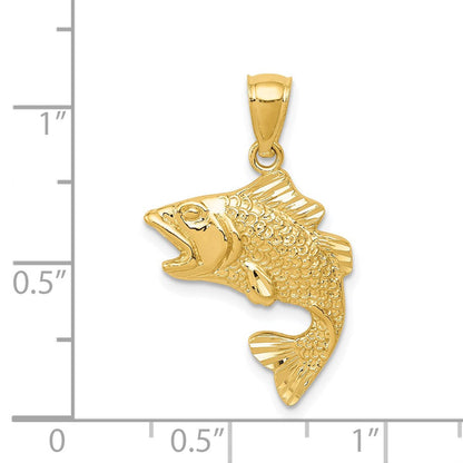 14K Gelbgold Polierter Strukturierter Barsch-Anhänger