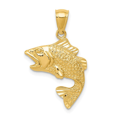 14K Gelbgold Polierter Strukturierter Barsch-Anhänger