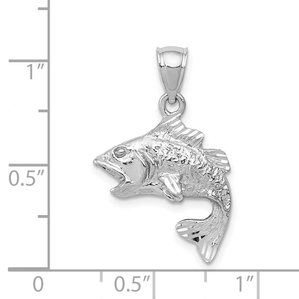 14K Weißgold Polierter Strukturierter Bass-Anhänger