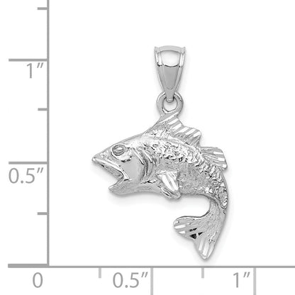 14K Weißgold Polierter Strukturierter Bass-Anhänger