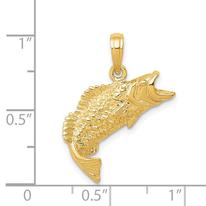 14K Gelbgold Polierter Strukturierter Barschfisch-Anhänger