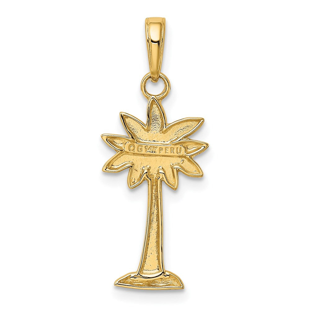 14K Gelbgold Poliert und Strukturiert 2-d Palmetto Palme Baum Anhänger