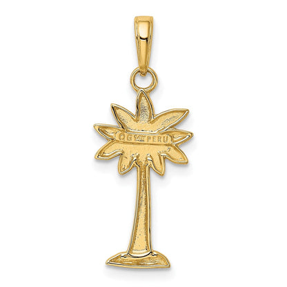 14K Gelbgold Poliert und Strukturiert 2-d Palmetto Palme Baum Anhänger