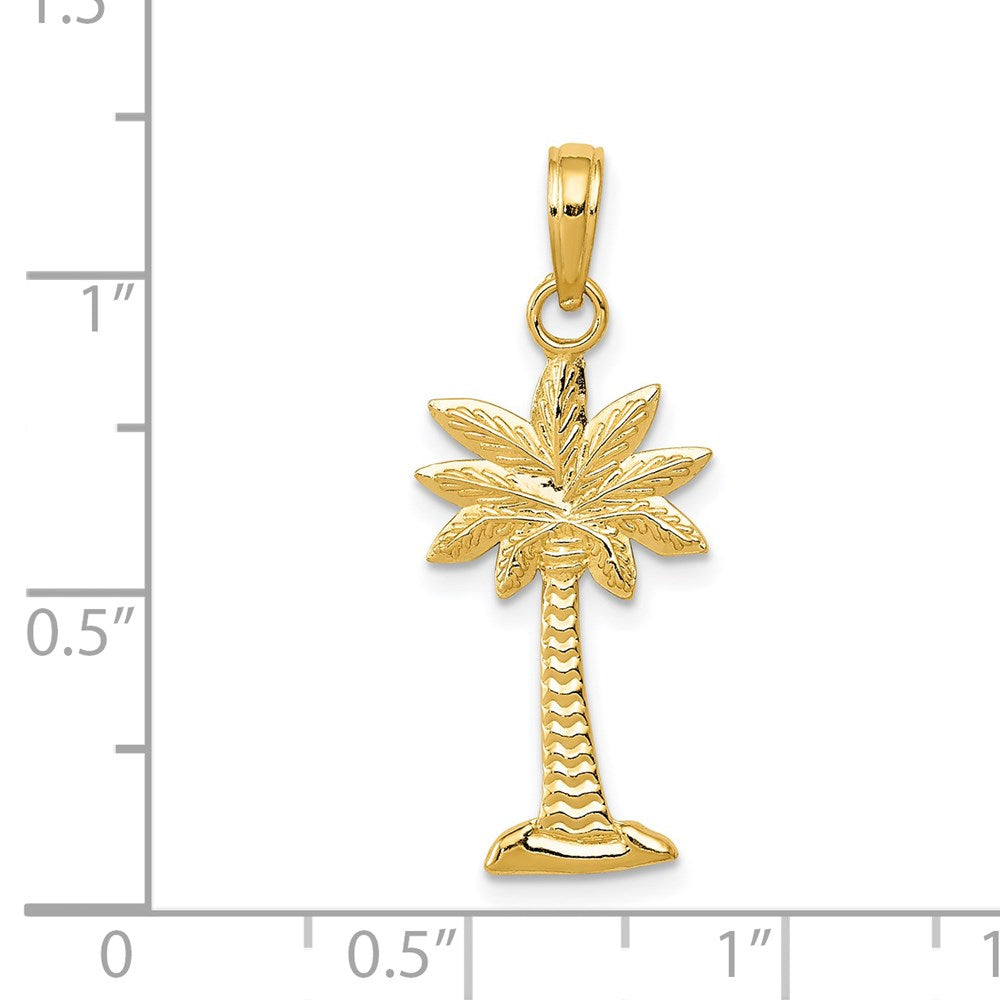 14K Gelbgold Poliert und Strukturiert 2-d Palmetto Palme Baum Anhänger