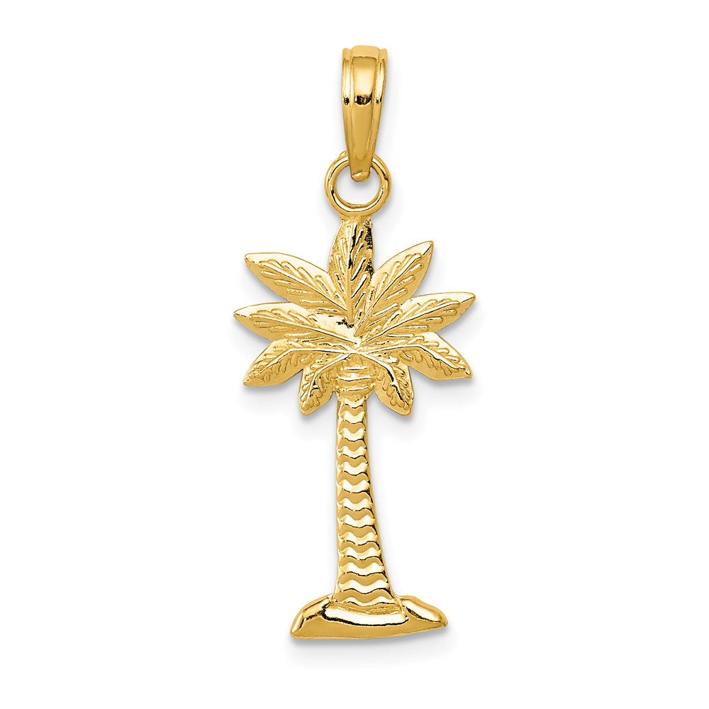 14K Gelbgold Poliert und Strukturiert 2-d Palmetto Palme Baum Anhänger