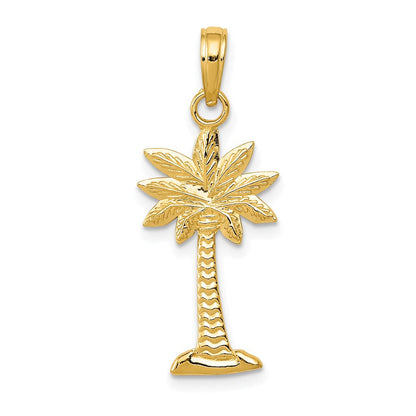 14K Gelbgold Poliert und Strukturiert 2-d Palmetto Palme Baum Anhänger
