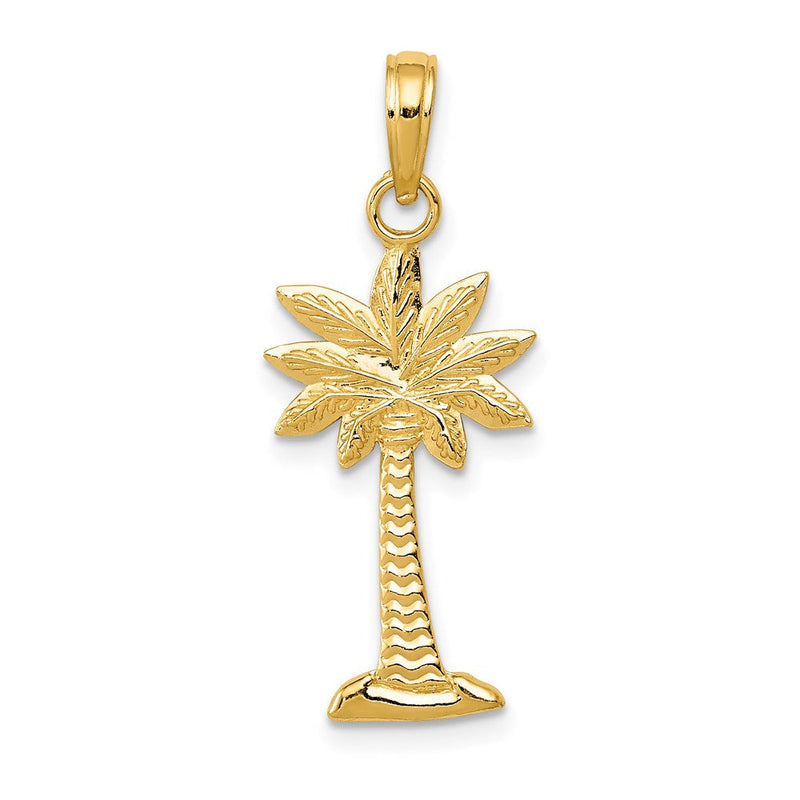 14K Gelbgold Poliert und Strukturiert 2-d Palmetto Palme Baum Anhänger