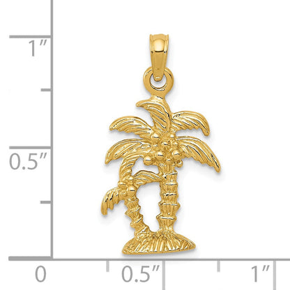 14K Gelbgold Polierter/Strukturierter Doppel-Palmen-Anhänger