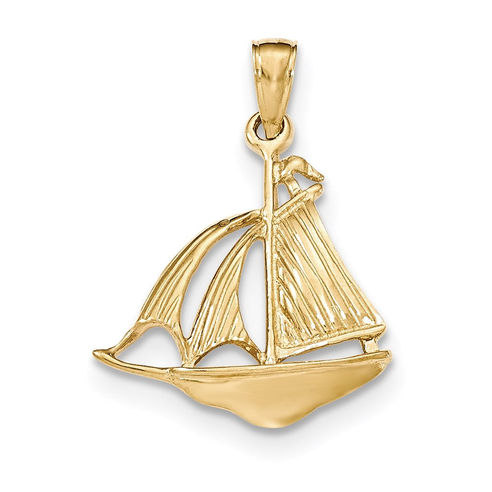 14K Gelbgold 3-D-Segelboot-Anhänger