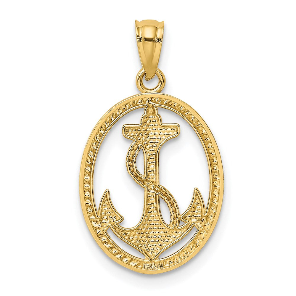 14K Gelbgold Poliert Anker mit Kordel Oval Anhänger