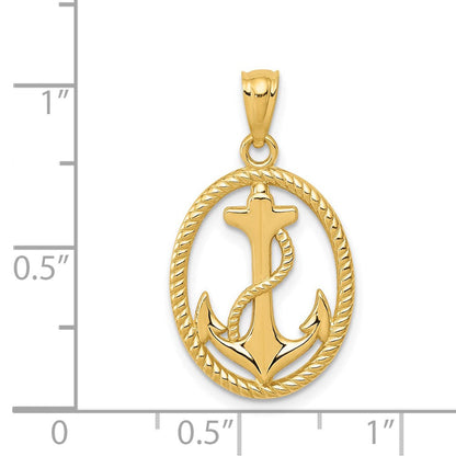 14K Gelbgold Poliert Anker mit Kordel Oval Anhänger