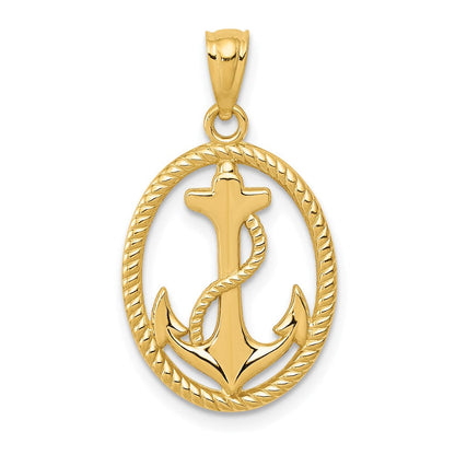 14K Gelbgold Poliert Anker mit Kordel Oval Anhänger