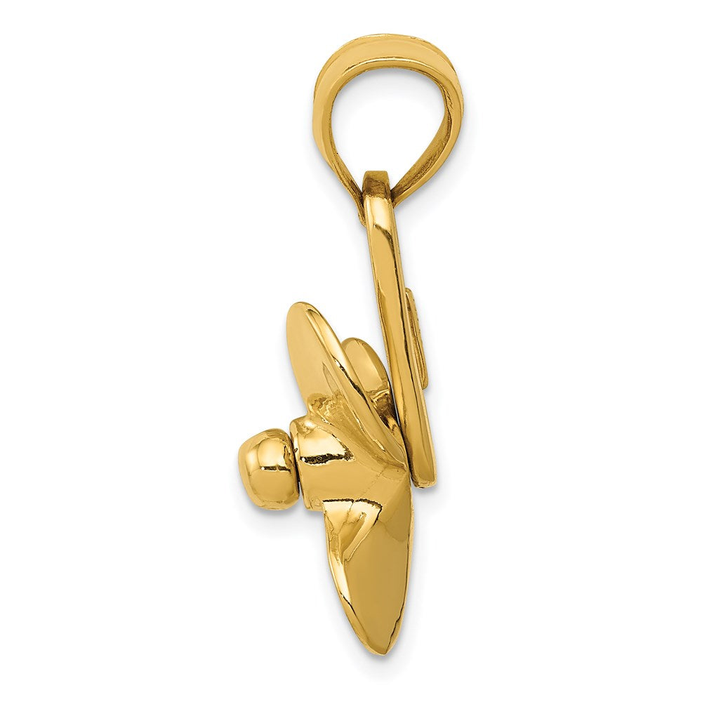 14K Gelbgold 3D-beweglicher Propeller-Anhänger mit Flügeln