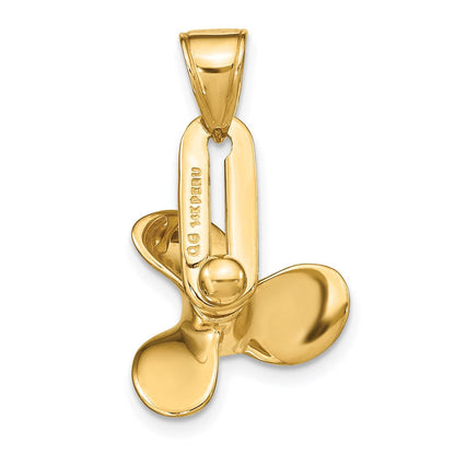 14K Gelbgold 3D-beweglicher Propeller-Anhänger mit Flügeln