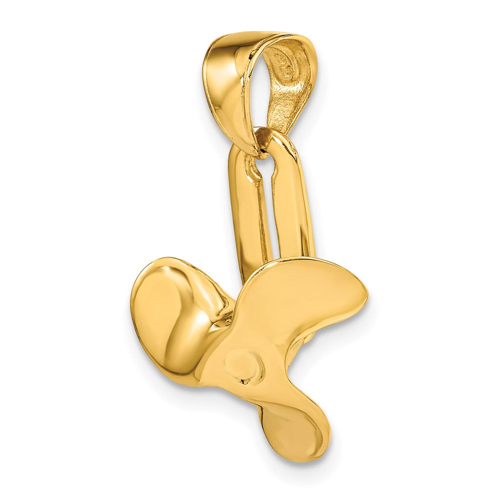 14K Gelbgold 3D-beweglicher Propeller-Anhänger mit Flügeln